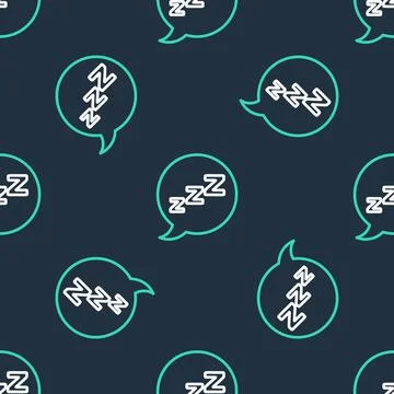 Line Speech bubble with snoring icon isolated seamless pattern on black Illustrazione stock