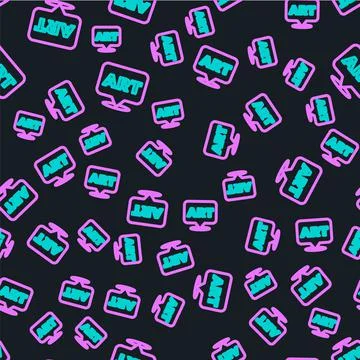 Line Speech bubble with text art icon isolated seamless pattern on black Stock Illustration