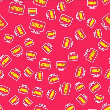 Line Speech bubble with text Help icon isolated seamless pattern on red Stock Illustration