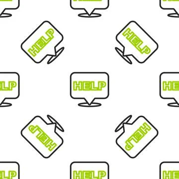 Line Speech bubble with text Help icon isolated seamless pattern on white Illustrazione stock