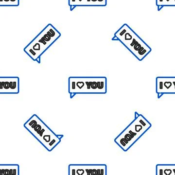 Line Speech bubble with text I love you icon isolated seamless pattern on white Stock Illustration