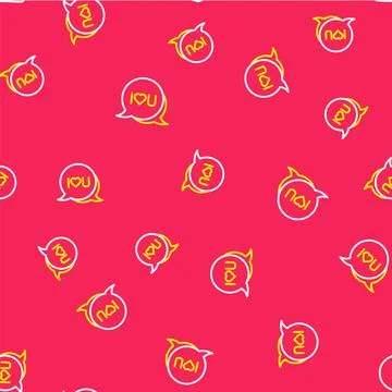 Line Speech bubble with text I love you icon isolated seamless pattern on red Stockillustratie