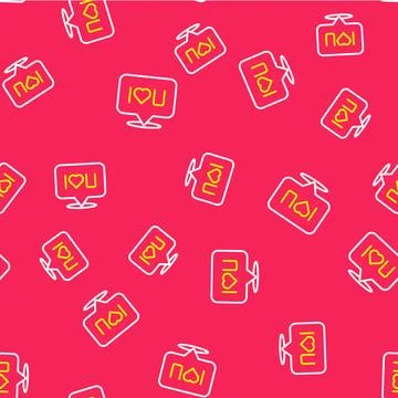 Line Speech bubble with text I love you icon isolated seamless pattern on red Stockillustratie