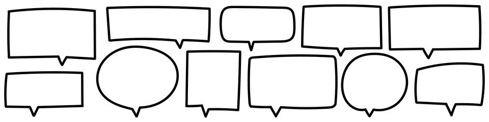 Line speech bubbles and text balloons in cartoon style. Handwriting sketche.. Stock Illustration