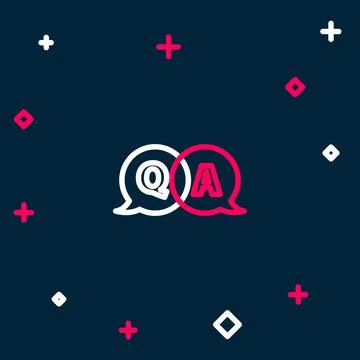 Line Speech bubbles with Question and Answer icon isolated on blue background. Q Illustrazione stock
