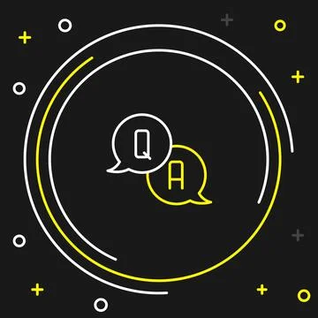 Line Speech bubbles with Question and Answer icon isolated on black background Stock Illustration