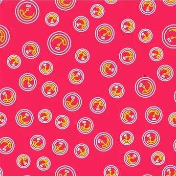 Line Speedometer icon isolated seamless pattern on red background. Vector Stock Illustration