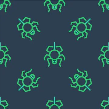 Line Spider icon isolated seamless pattern on blue background. Happy Halloween Stock Illustration