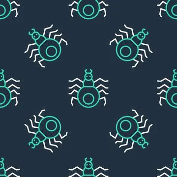 Line Spider icon isolated seamless pattern on black background. Happy Halloween Stock Illustration