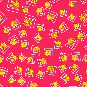 Line Spider web icon isolated seamless pattern on red background. Cobweb sign Stock Illustration