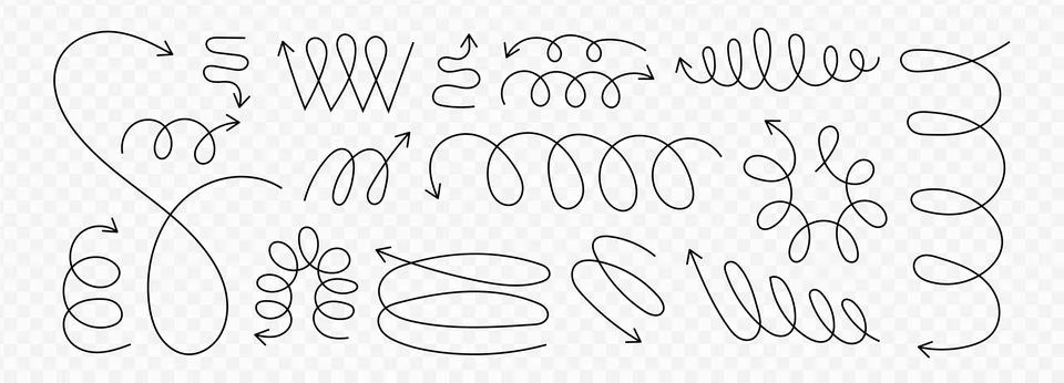 Line spiral spring arrow vector illustration set on transparent background. Y2k Stock Illustration