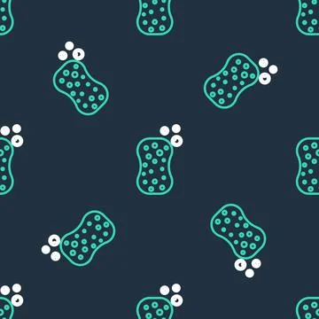 Line Sponge with bubbles icon isolated seamless pattern on black background Stock Illustration