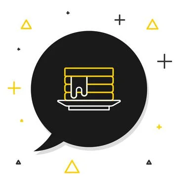 Line Stack of pancakes with honey icon isolated on white background. Breakfast Illustrazione stock