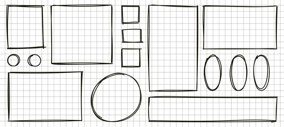 Line stamps boxes set. Square and rectangle grunge stroke frames. Rectangle o Stock Illustration