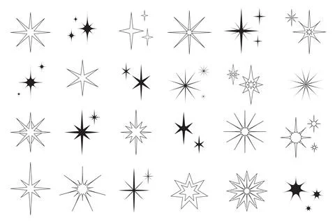 Line stars set graphic elements in flat design. Bundle of minimalistic linear Stock Illustration