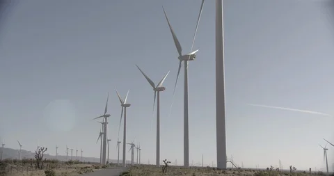Line of Static Wind Mills Wide Shot Stock Footage 89942333