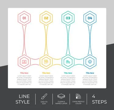 Line step infographic vector design with 4 steps &amp; colorful style for present 스톡 일러스트