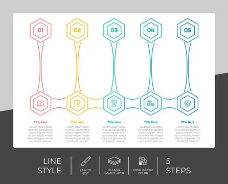 Line step infographic vector design with 5 steps &amp; colorful style for present 스톡 일러스트