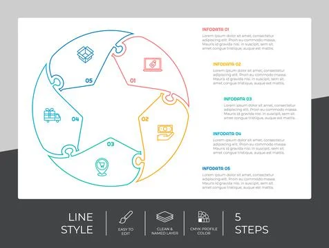 Line step infographic vector design with 5 steps &amp; colorful style for present 스톡 일러스트