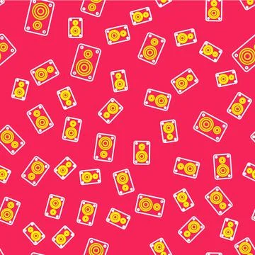 Line Stereo speaker icon isolated seamless pattern on red background. Sound Stock Illustration