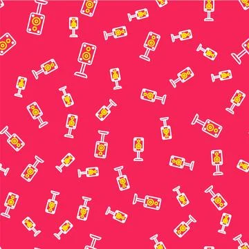 Line Stereo speaker icon isolated seamless pattern on red background. Sound s Stock Illustration