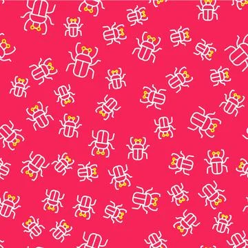 Line Stink bug icon isolated seamless pattern on red background. Vector Illustrazione stock