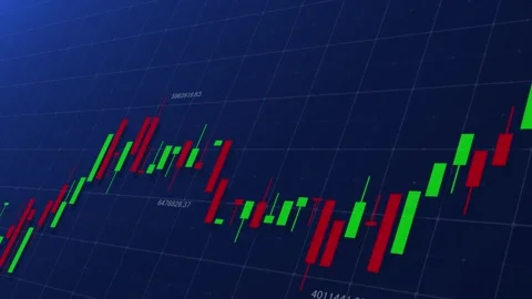 Line stock chart on table grid with blue background featuring green and red cand 库存影片 318132006