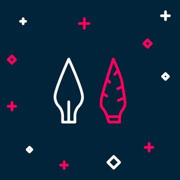 Line Stone age arrow head icon isolated on blue background. Medieval weapon.. Stock Illustration