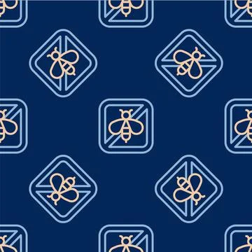 Line Stop bee icon isolated seamless pattern on blue background. Sweet natural Stock Illustration