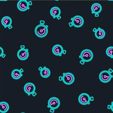 Line Stopwatch icon isolated seamless pattern on black background. Time tim.. 스톡 일러스트