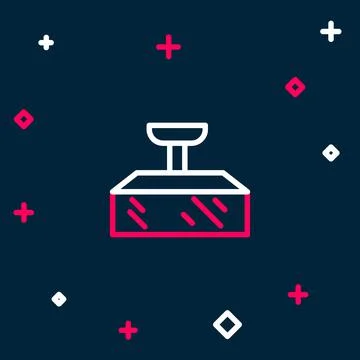 Line Studio light bulb in softbox icon isolated on blue background. Shadow Illustrazione stock