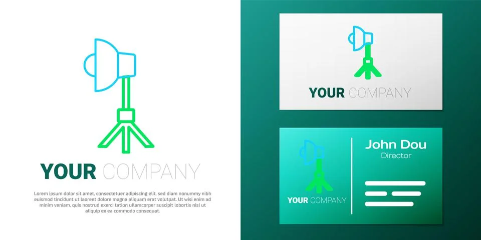 Line Studio light bulb in softbox icon isolated on white background. Shadow r Illustrazione stock