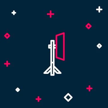 Line Studio light bulb in softbox icon isolated on blue background. Shadow Illustrazione stock