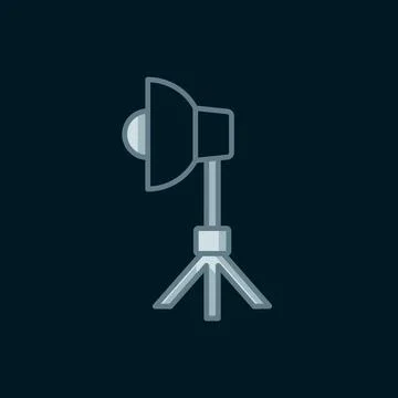 Line Studio light bulb in softbox icon isolated on black background. Shadow.. Stock Illustration