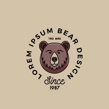 Line Style Bear Face with Retro Typography. Abstract Vector Sign, Symbol or Logo Stock Illustration