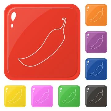 Line style chilli icons set 8 colors isolated on white. Collection of glossy  Stock Illustration