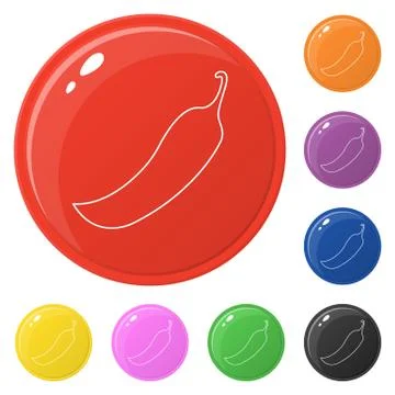 Line style chilli icons set 8 colors isolated on white. Collection of glossy  Stock Illustration