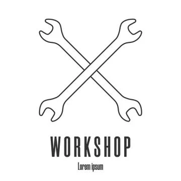 Line style icon of crossed wrenches. Workshop, mechanic, repair service logo. Stock Illustration