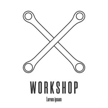 Line style icon of crossed wrenches. Workshop, mechanic, repair service logo. Stock Illustration
