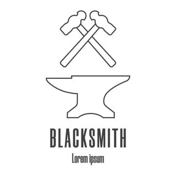 Line style icon of a hammers and anvil. Blacksmith, repair logo. Vector. Stock Illustration