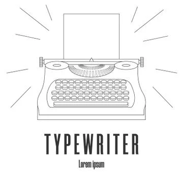 Line style icon of a typewriter machine. Logo, emblem. Journalist equipment.  Stock Illustration