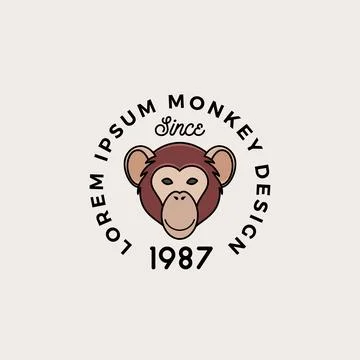 Line Style Monkey or Ape Face with Retro Typography. Abstract Vector Sign Stock-Illustration