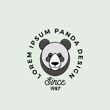 Line Style Panda Bear Face with Retro Typography. Abstract Vector Sign, Symbol Stock Illustration