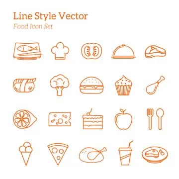 Line Style Vector Food Icon Set Stock Illustration
