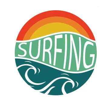 Line style vector surfing badge. For t-shirt prints, posters and other uses. Stock Illustration