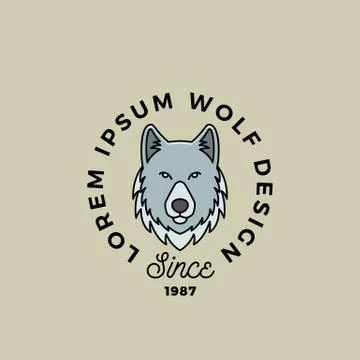 Line Style Wolf Face with Retro Typography. Abstract Vector Sign, Symbol or Logo Stock Illustration