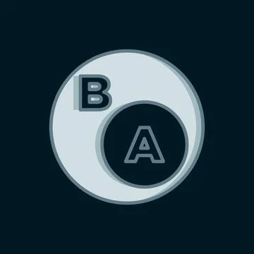 Line Subsets, mathematics, a is subset of b icon isolated on black backgrou.. Stock Illustration