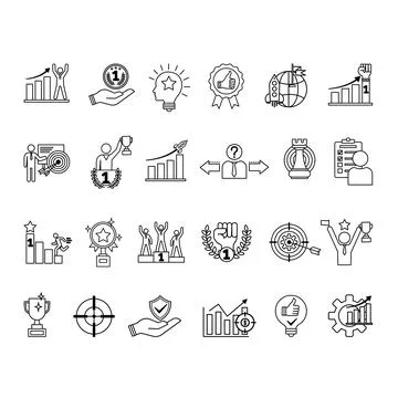 Line Success Icon Set. Vector Icons: Goal, Trophy, Achievement, Strategy, S.. Ilustración de archivo