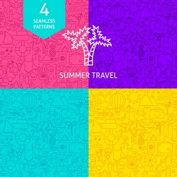 Line Summer Travel Patterns 스톡 일러스트