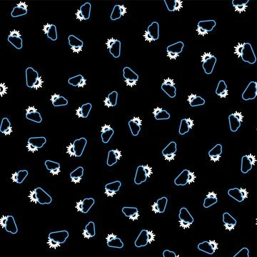 Line Sun and cloud weather icon isolated seamless pattern on black background Stock Illustration